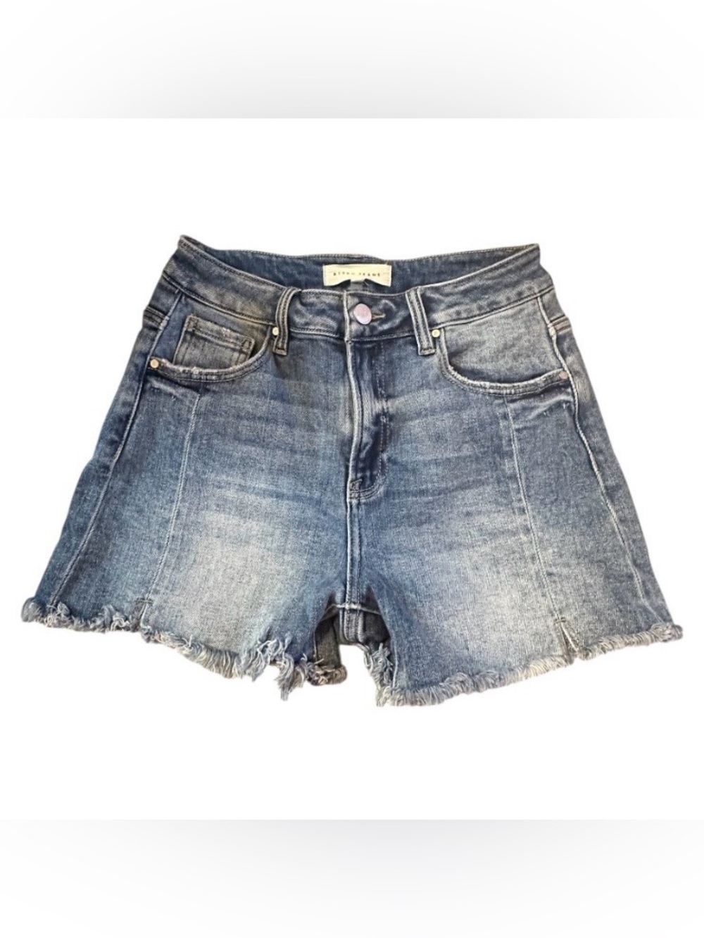 RISEN Jeans Frayed Hem Shorts Women’s Small, Med Wash Stretch Cutoff Festival